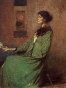 Portrait of lady holding one rose Thomas Wilmer Dewing